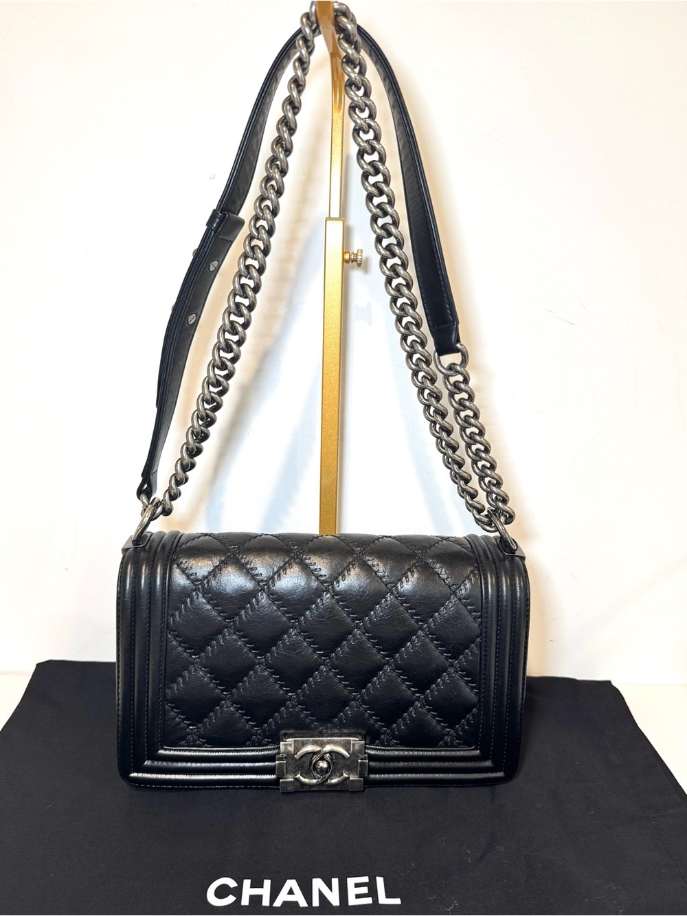 Chanel Quilted Medium Boy Bag In Black Calfskin Leather W Ruthenium Hardware
